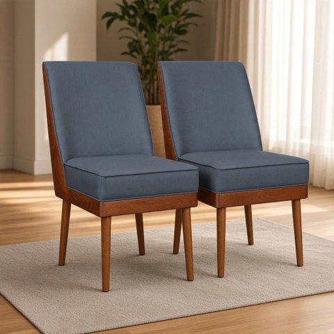 Kit 02 Cadeiras Decorativa Estofada para Sala de Jantar Virgínia Suede - Élpis Móveis - Azul Marinho