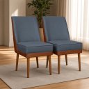 Ver imagem 1 de Kit 02 Cadeiras Decorativa Estofada para Sala de Jantar Virgínia Suede - Élpis Móveis - Azul Marinho