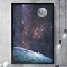 Quadro Decorativo Pintura do Universo Lua Estrelas e Terra-34x49Cm - 1