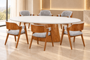 Ver imagem 1 de Sala de Jantar Mesa Oval 2,20 e 6 Cadeiras Malva- Imperial:Linho Cinza