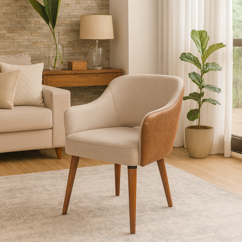 Cadeira Malbec Linho/composê Bege Decorativa Império