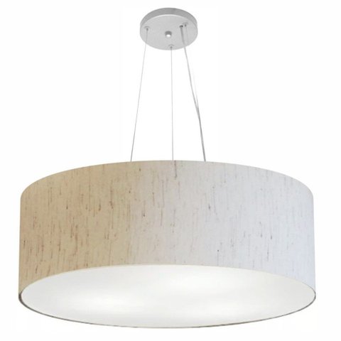 Lustre Pendente Cilíndrico Vivare Md-4070 Cúpula em Tecido 80x30cm - Bivolt - Linho Bege - Bivolt