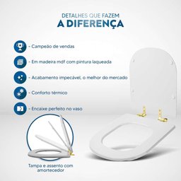 Assento Sanitário com Fechamento Lento Etna Branco para Vaso Icasa com Ferragem Dourada - 5