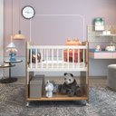 Ver imagem 3 de Mini Berço Compacto Portátil para Bebê com Grade Movel Rodízio Colchão Suporte Mosquiteiro e Pratele