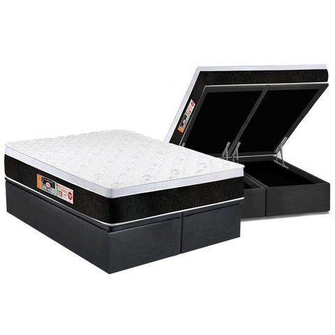 Cama Box Baú Queen: Colchão Espuma Castor D45 Black e White Air Euro Pillow + Base CRC Suede Gray(15
