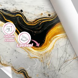 Papel de Parede Painel 3D Mármore Branco Preto Dourado 2M Revestimento Auto Colante Brilho - 4