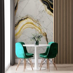 Papel de Parede Painel 3D Mármore Branco Preto Dourado 2M Revestimento Auto Colante Brilho - 2