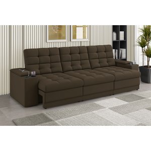 Sofá Confort Premium 2,30m Assento Retrátil/reclinável Porta Copos e Usb Suede Marrom - Xflex