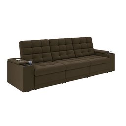 Sofá Confort Premium 2,30m Assento Retrátil/reclinável Porta Copos e Usb Suede Marrom - Xflex - 4
