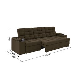 Sofá Confort Premium 2,30m Assento Retrátil/reclinável Porta Copos e Usb Suede Marrom - Xflex - 2