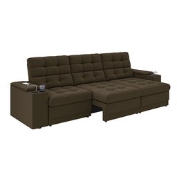 Sofá Confort Premium 2,30m Assento Retrátil/reclinável Porta Copos e Usb Suede Marrom - Xflex - 3