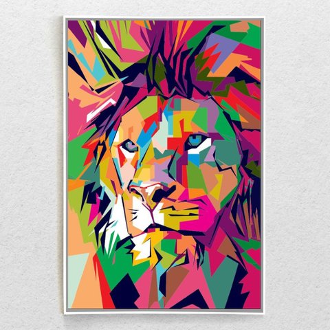 Quadro Decorativo Vertical Leão de Judá Colorido Com Moldura e Sem vidro 90x140