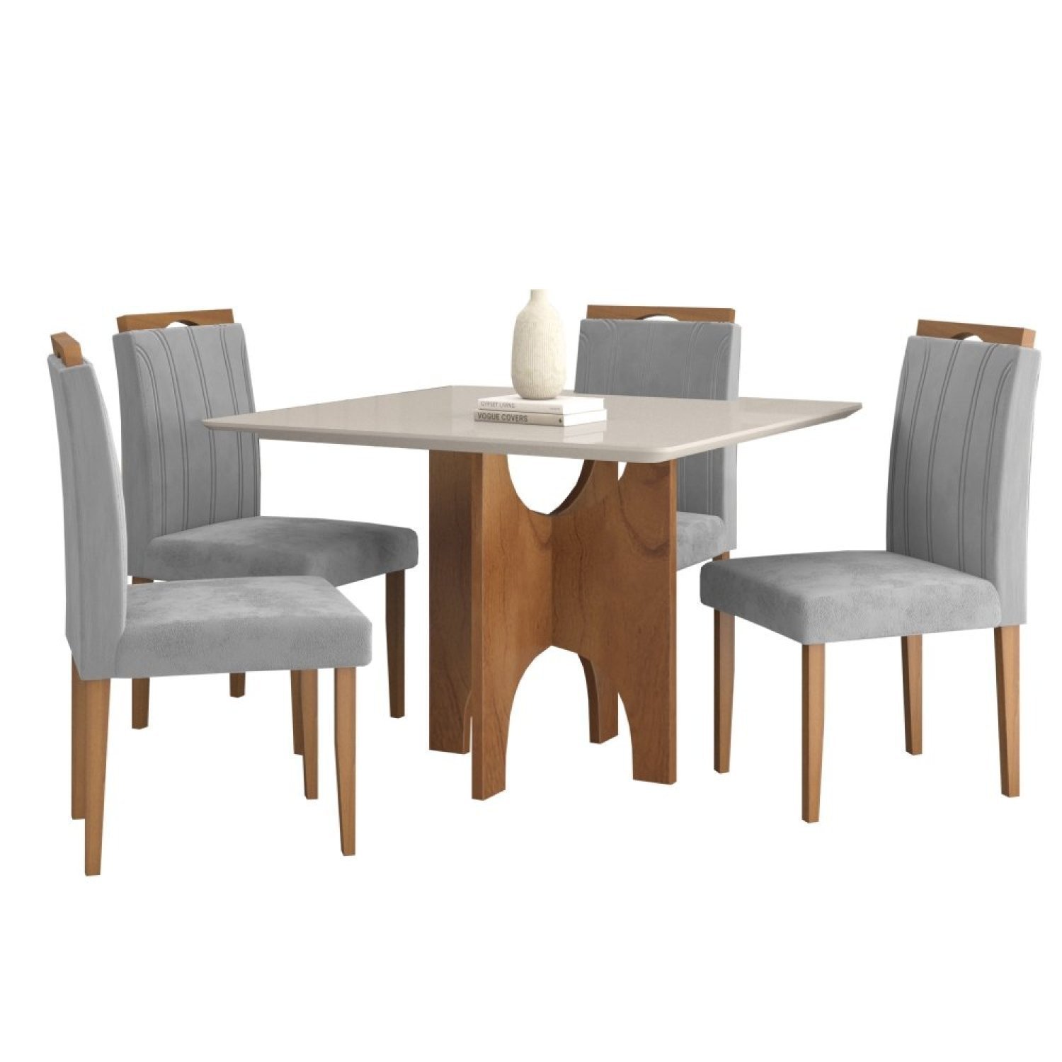 Conjunto Sala de Jantar Mesa Natal Tampo Vidro/MDF com 4 Cadeiras 03 com Puxador  - 2