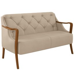 Kit Sofá 02 Lugares Sala Estar 135cm Com Poltrona Coral Pés De Madeira M03 Couríssimo Bege - - 4