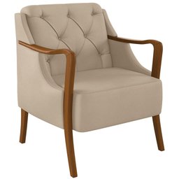 Kit Sofá 02 Lugares Sala Estar 135cm Com Poltrona Coral Pés De Madeira M03 Couríssimo Bege - - 3