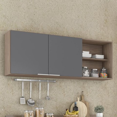 Armário de Cozinha Aéreo 150cm Pérola Z34 Freijó/grafite - Mpozenato