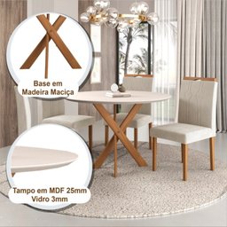 Mesa para Sala de Jantar Aracaju 90cm Tampo Redondo Vidro/MDF Madenova - 4 Mesa para Sala de Jantar Aracaju 90cm Tampo Redondo Vidro/MDF Madenova - 4