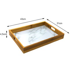 Bandeja Plástica P/ Servir Retangular Borda Madeira 43x31cm - 3
