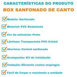 Box Sanfonado de Canto Pvc 1,00x1,00x185m Preto Translucido - 4
