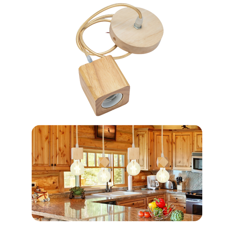 Lustre Pendente com Tampa Canopla Rústico em Madeira de 1m com Fio Pp e Bocal Soquete Bivolt para de