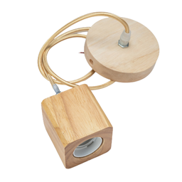 Lustre Pendente Com Tampa Canopla Rústico Em Madeira De 1M Com Fio PP E Bocal Soquete Bivolt Para De - 3