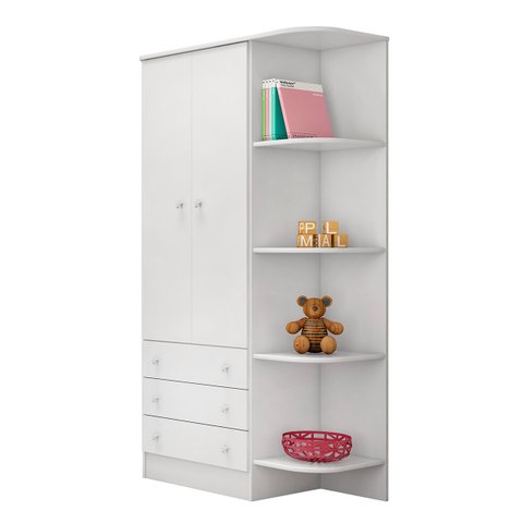 Guarda Roupa Infantil 2 Portas e 3 Gavetas com Cantoneira Brilhar Q01 - Doce Sonho Móveis Branco