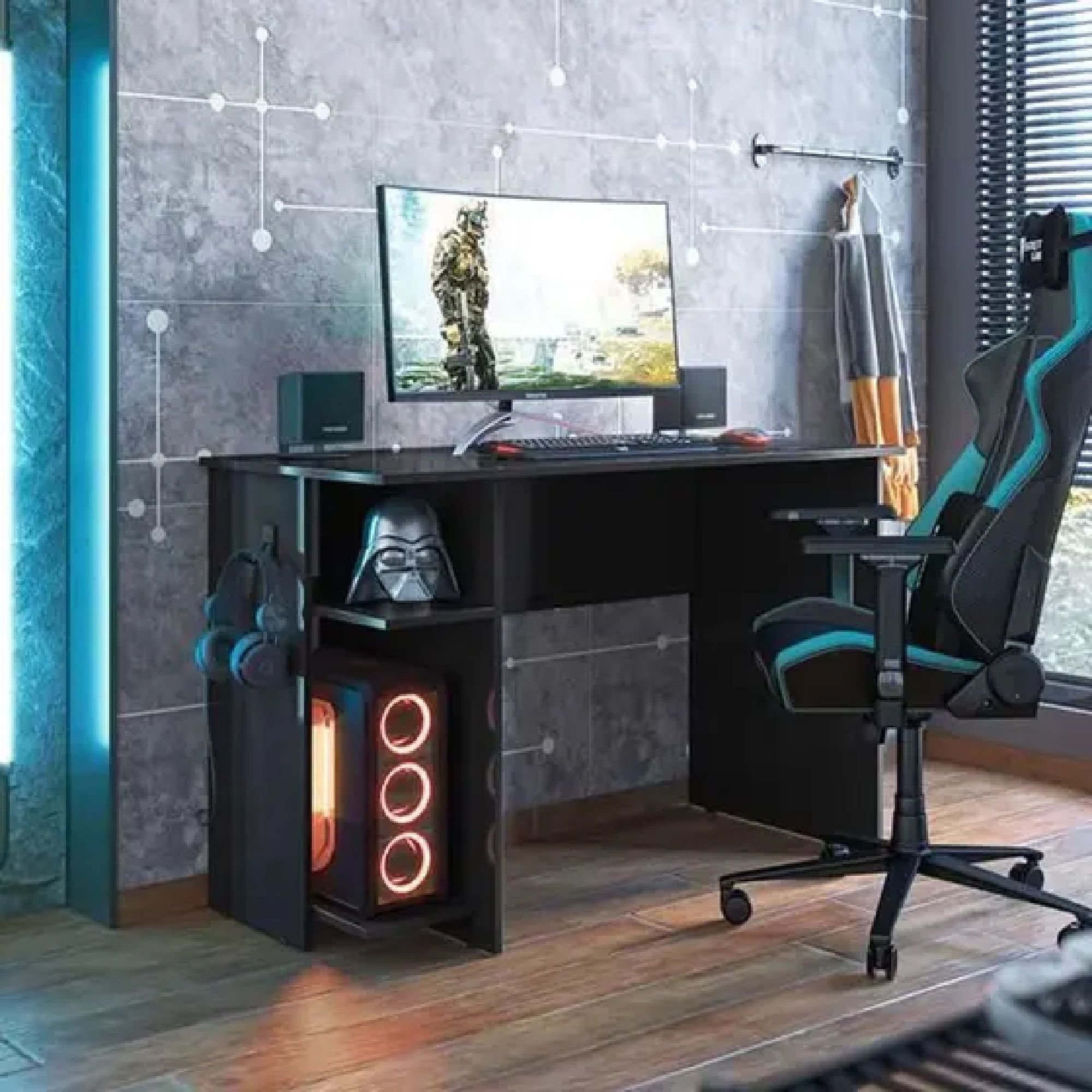 Mesa Gamer com Suporte para Fone - Moveis Leartam