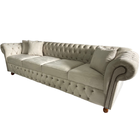 Sofá Chesterfield Victório Veludo Nude 2,60cm