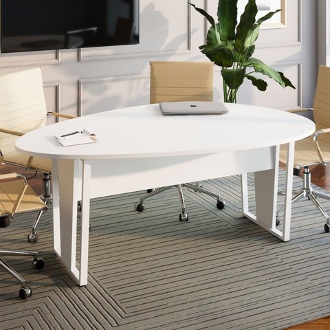 Mesa de Reunião para Escritório 1,80MX1,10m Orgânica com Pés em Metal Corporate F5 Branco