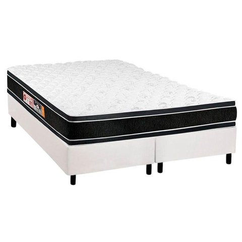 Cama Box King: Colchão Espuma D33 Castor Black e White Double Face + Base CRC Courano White(