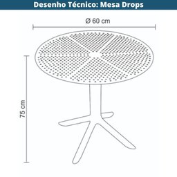 Mesa de Jantar Redonda Área Externa Drops Rivatti 60 Cm (largura) Polipropileno Preto 75 Cm (altura - 2