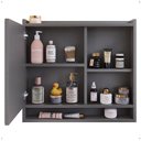 Ver imagem 5 de Espelheira Armário de Banheiro Suspenso com Porta e Nichos Espelho Organizadora Aqua - Cinza