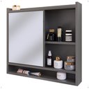 Ver imagem 1 de Espelheira Armário de Banheiro Suspenso com Porta e Nichos Espelho Organizadora Aqua - Cinza