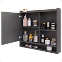 Ver imagem 3 de Espelheira Armário de Banheiro Suspenso com Porta e Nichos Espelho Organizadora Aqua - Cinza