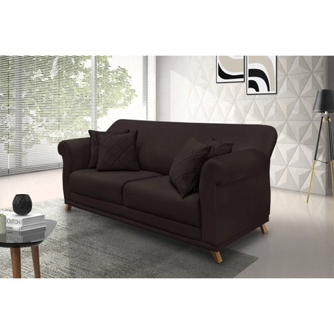Sofá 3 Lugares 200cm Suede Arras Preto Café