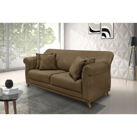 Sofá 3 Lugares 220cm Suede Arras Marrom Caramelo