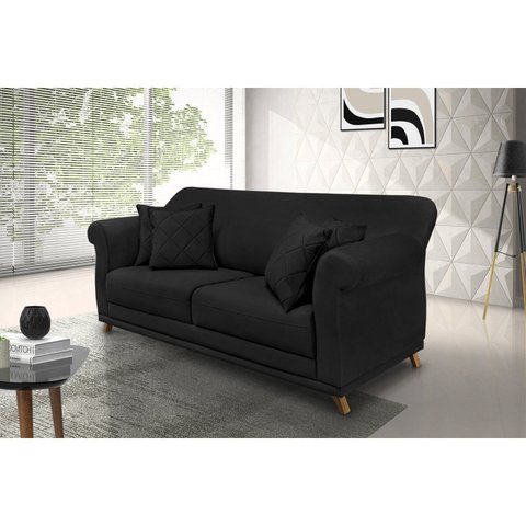 Sofá 3 Lugares 220cm Suede Arras Preto