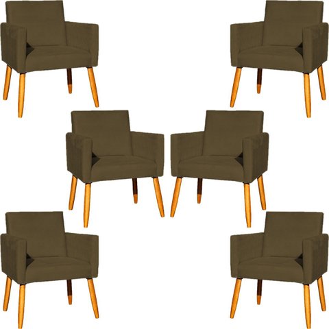 Kit 6 Poltronas Decorativas para Sala para Recepção Consultório Nina Suede Cores Pé Palito 30cm Cast