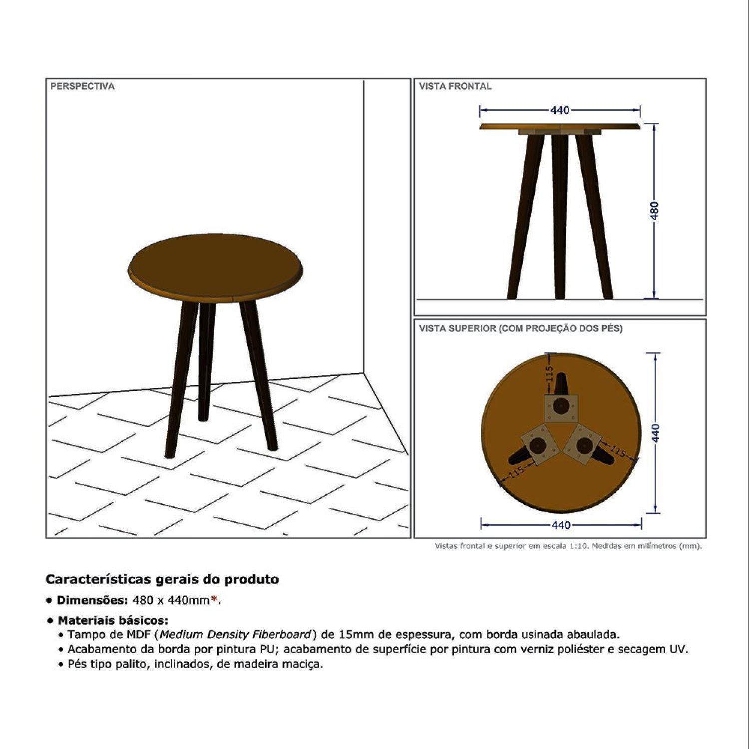Mesa Lateral Retrô 48cm Decor Móveis Bechara - 4