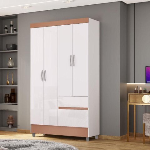 Guarda-roupa Ideal Plus 4 Portas 2 Gavetas Branco/camarim - Vila Rica