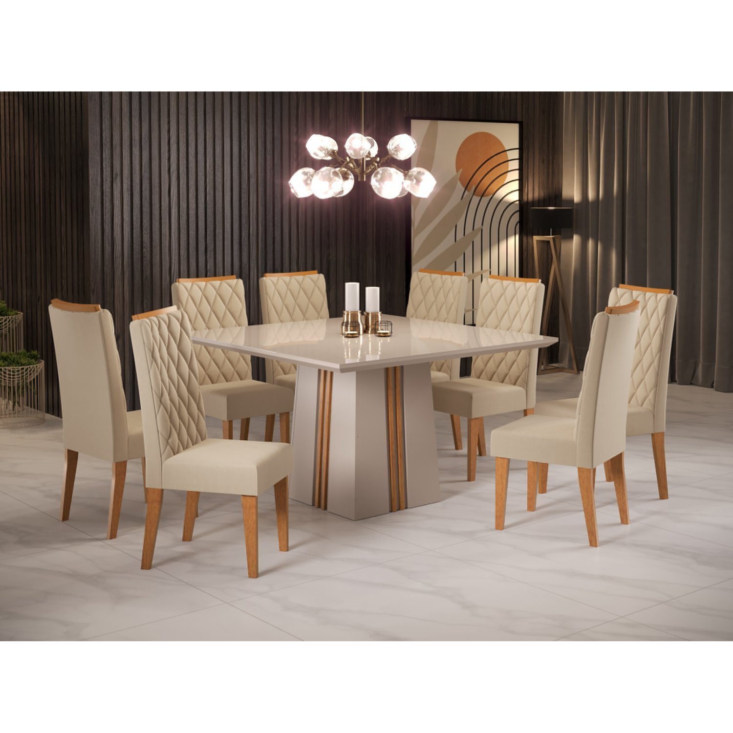 Conjunto Sala de Jantar Mesa Bela com 8 Cadeiras Iza  - 1