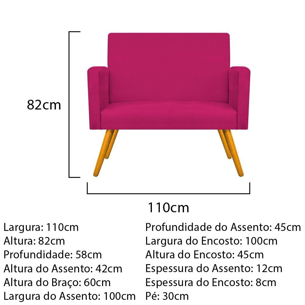 Conjunto Namoradeira, Poltrona Beatriz e Puff Sofia Palito Mel Sala de Espera Suede Pink - 6