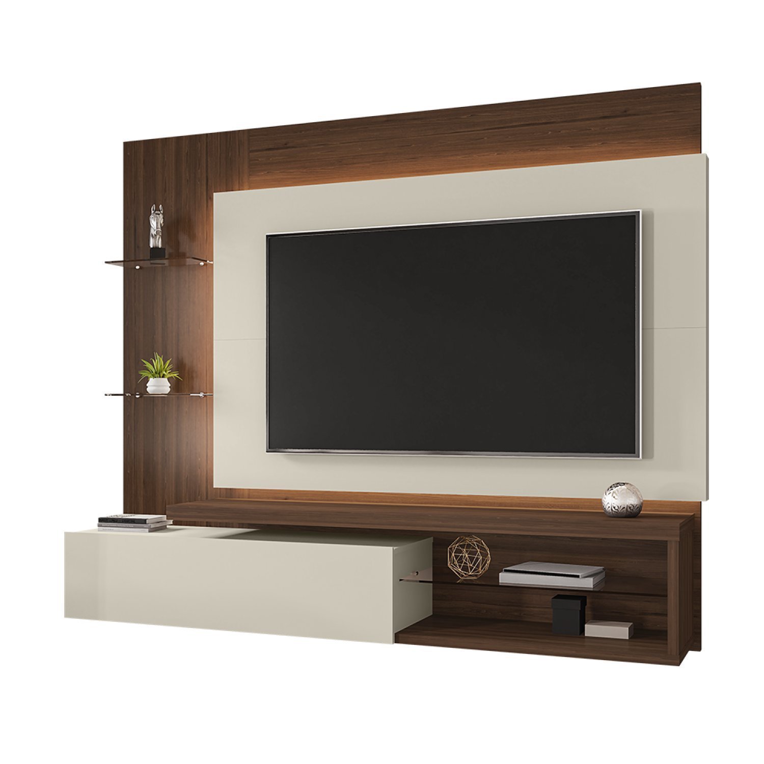 Painel para TV Até 65 Polegadas Prateleiras de Vidro e Fita LED Copacabana Móveis Bechara - 3