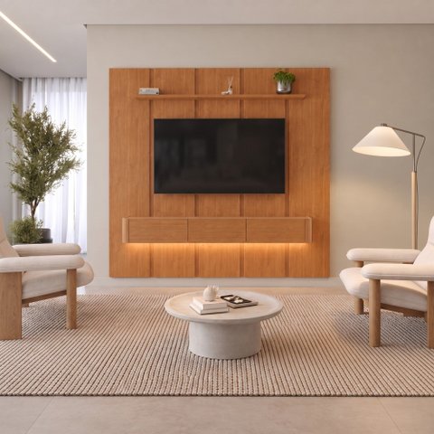 Conjunto Painel Dominus + Nicho Union Nicho Naturalle 3 Gavetas com LED Mavaular
