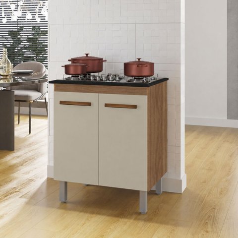Balcão para Fogão Cooktop MDP 4 e 5 Bocas Cozinha 2 Portas Cor:Off White