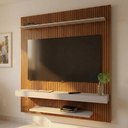 Ver imagem 1 de Painel Ripado para TV até 60 Polegadas 150CMX160,2cm 2 Prateleiras Impressão Off White Móveis Bechara Leme Marrom