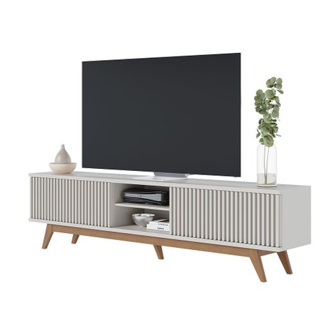 Rack para Sala Bancada de Tv 75 Pol 218cm Pollyana Off White Matte C04 - D’Rossi