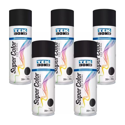 Kit Tinta Spray 6 Latas Preto Brilhante Uso Geral Multiuso