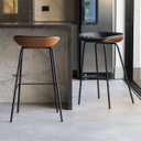 Ver imagem 4 de Kit 3 Cadeira Banqueta Alta com Assento Estofado em Couro Preto e Marrom Leather Edecasamoveis