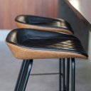 Ver imagem 6 de Kit 3 Cadeira Banqueta Alta com Assento Estofado em Couro Preto e Marrom Leather Edecasamoveis